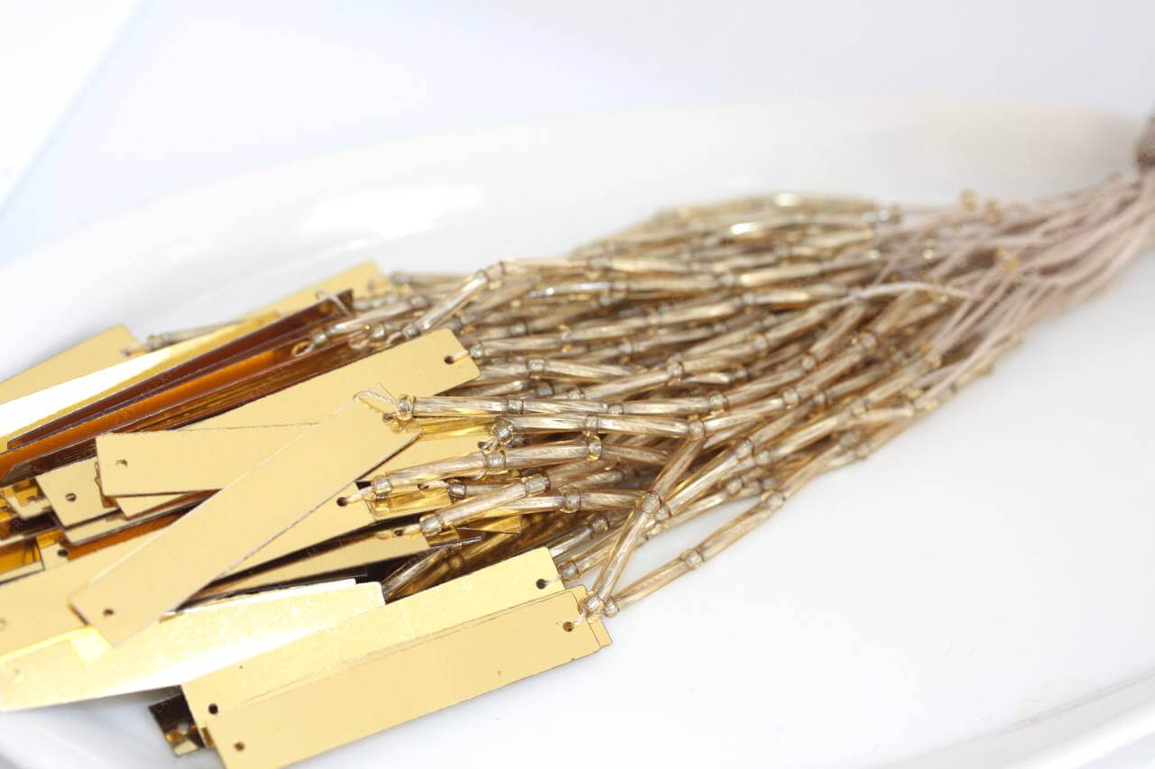 SALE Стеклярус Lt. Gold + паєтка Gold паличка 7х38мм